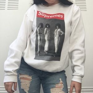 Brand New White “Supremes” Crewneck